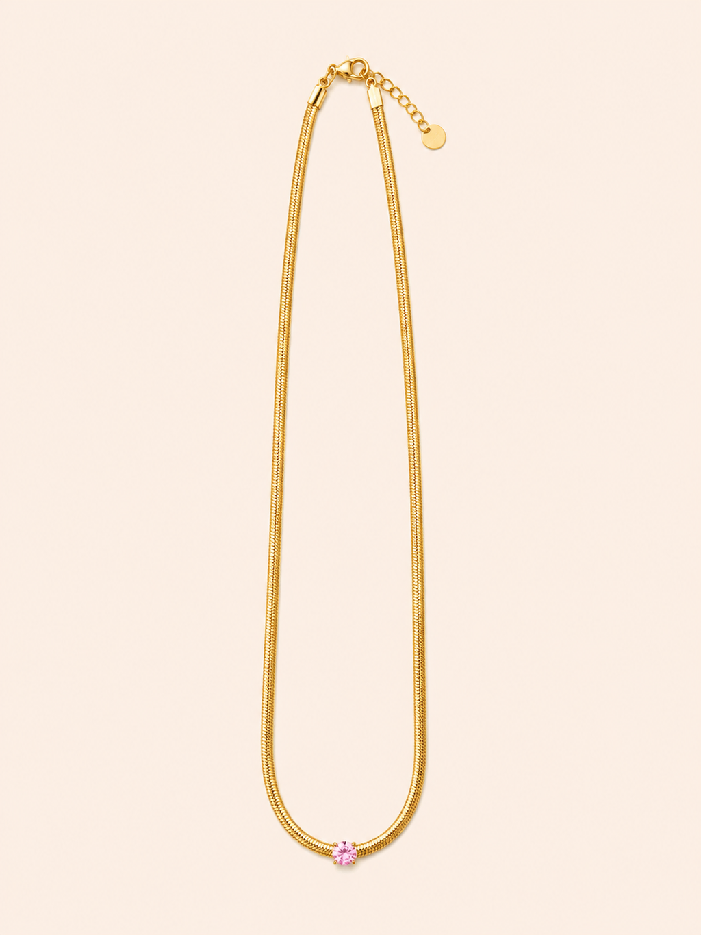 Collana Herringbone con Cristallo Solitario – Rosa / Bianco