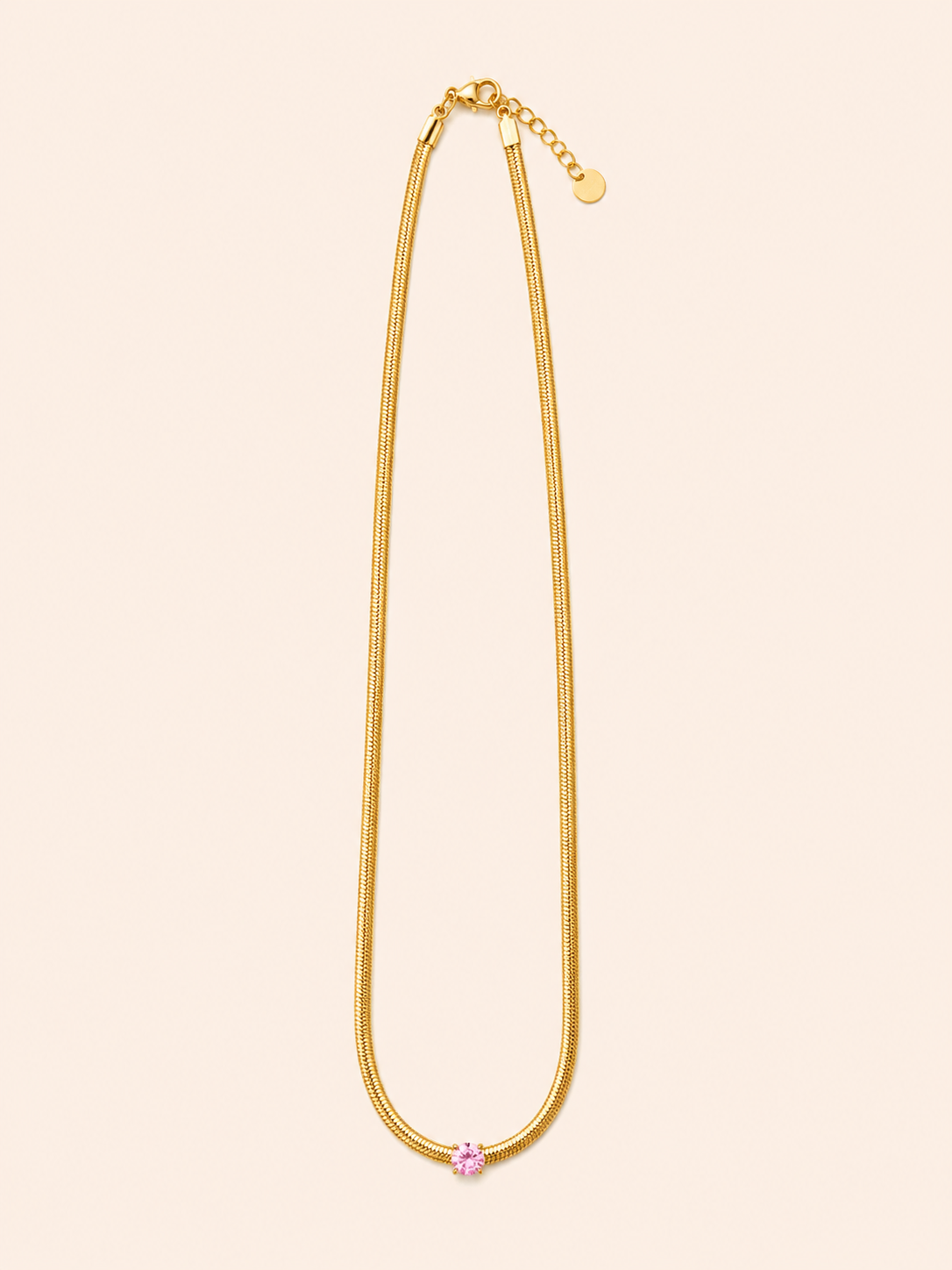 Collana Herringbone con Cristallo Solitario – Rosa / Bianco