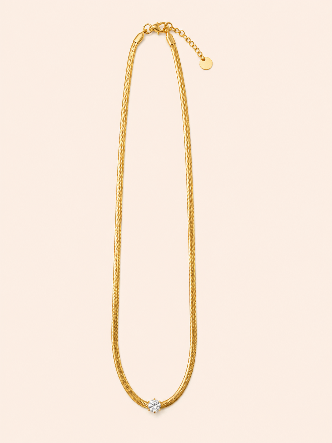 Collana Herringbone con Cristallo Solitario – Rosa / Bianco