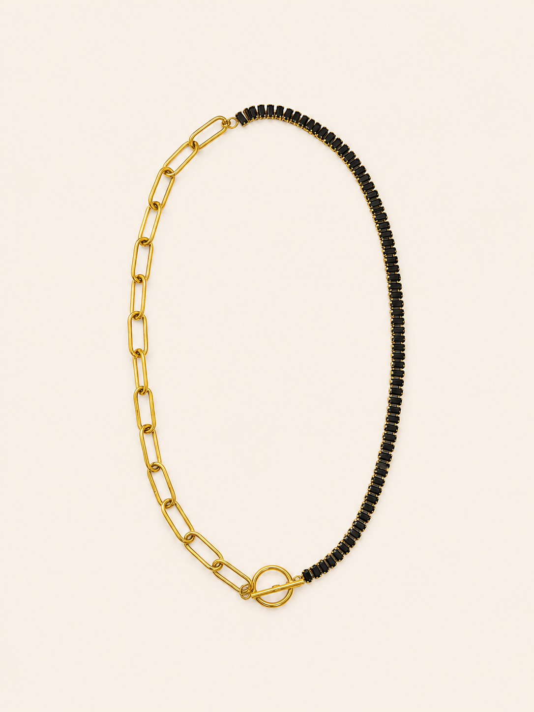 Collana Misto Tennis Nera + Catena Paperclip Oro con Toggle