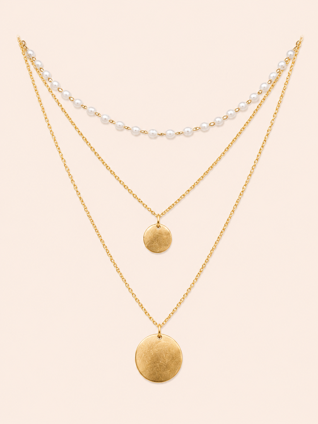 Set Triplo Layering Perle + Coin Piccolo + Coin Grande Dorato