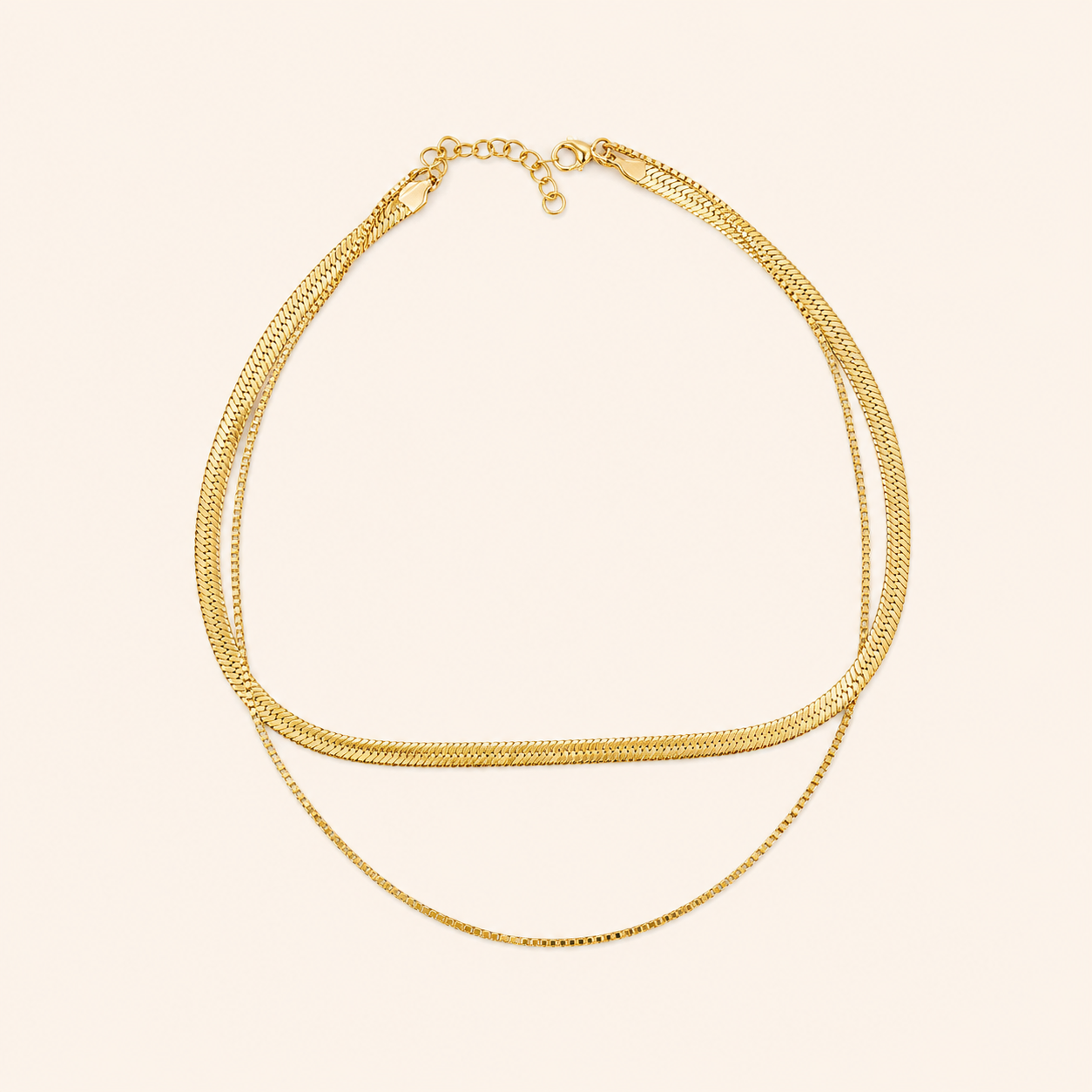 Set Doppia Collana Herringbone + Catena Box Dorata