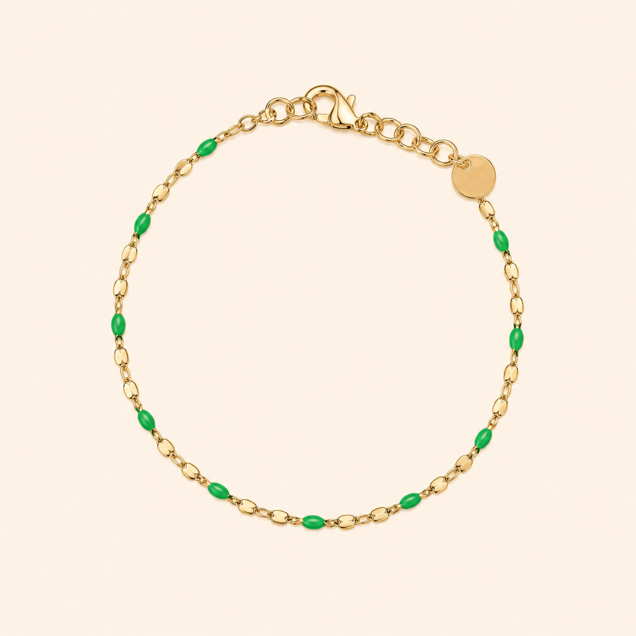 Bracciale Catena Dorata con Perline Smaltate Verdi