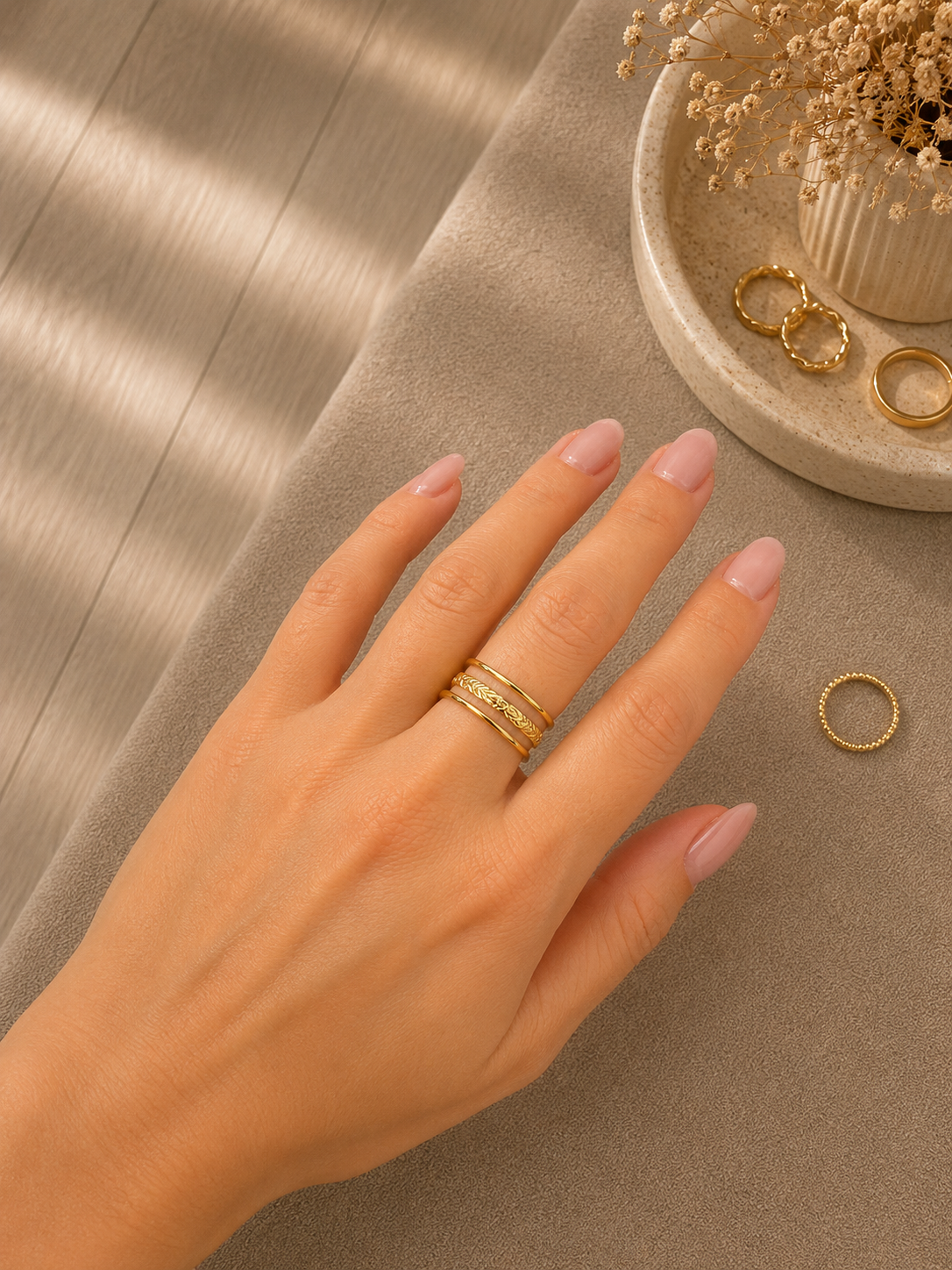Anello Layering Dorato Spiga