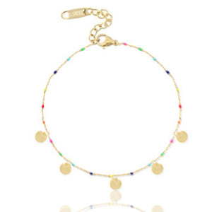 Cavigliera Perline Multicolor con Charm Dischetti – Oro / Argento