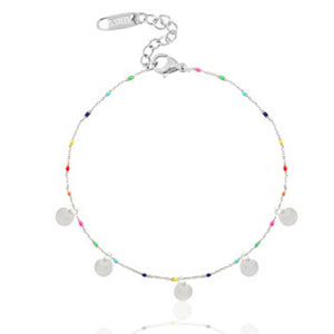 Cavigliera Perline Multicolor con Charm Dischetti – Oro / Argento