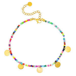 Cavigliera Micro Perline Multicolor con Charm Dischetti – Oro / Argento