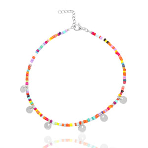 Cavigliera Micro Perline Multicolor con Charm Dischetti – Oro / Argento