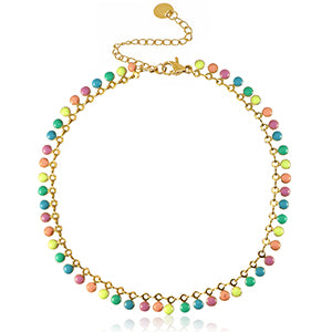 Cavigliera Doppia Fila Perline Colorate Sfaccettate Dorata