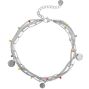 Set Triplo Cavigliere Argentate – Perle & Stelle / Perline Colorate & Coin / Layering Completo
