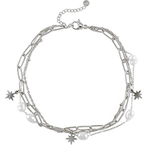 Set Triplo Cavigliere Argentate – Perle & Stelle / Perline Colorate & Coin / Layering Completo