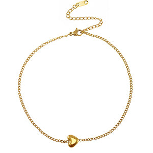 Cavigliera Curb Chain Dorata con Cuore 3D