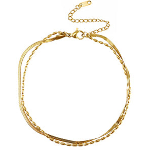Cavigliera Doppio Filo Herringbone + Ball Chain – Oro / Argento