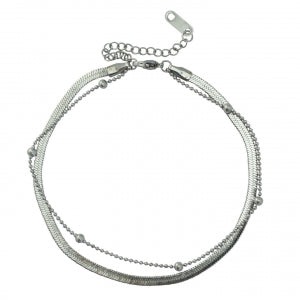 Cavigliera Doppio Filo Herringbone + Ball Chain – Oro / Argento