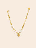 Bracciale Paperclip Dorato con Perle e Cuore