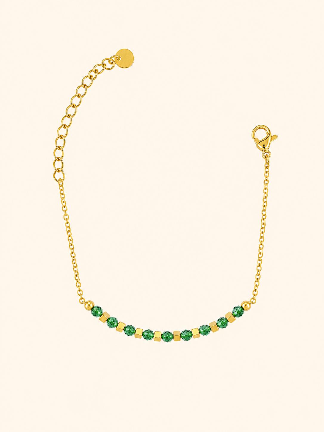 Bracciale Catena Dorata con Cristalli Verdi