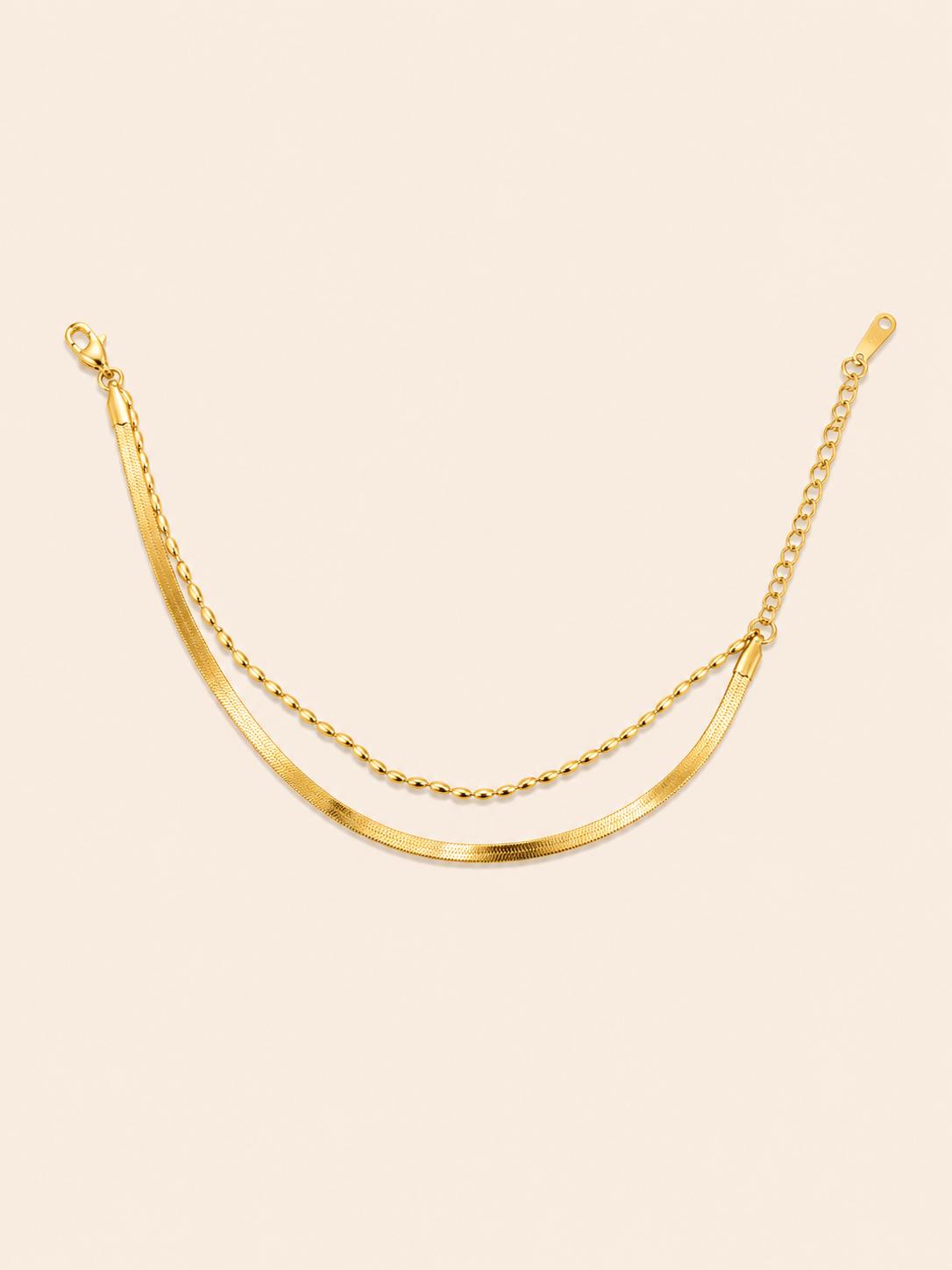 Bracciale Doppio Herringbone + Catena Rolo – Oro