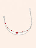 Bracciale Doppia Catena con Cuoricini Rossi – Argento / Oro
