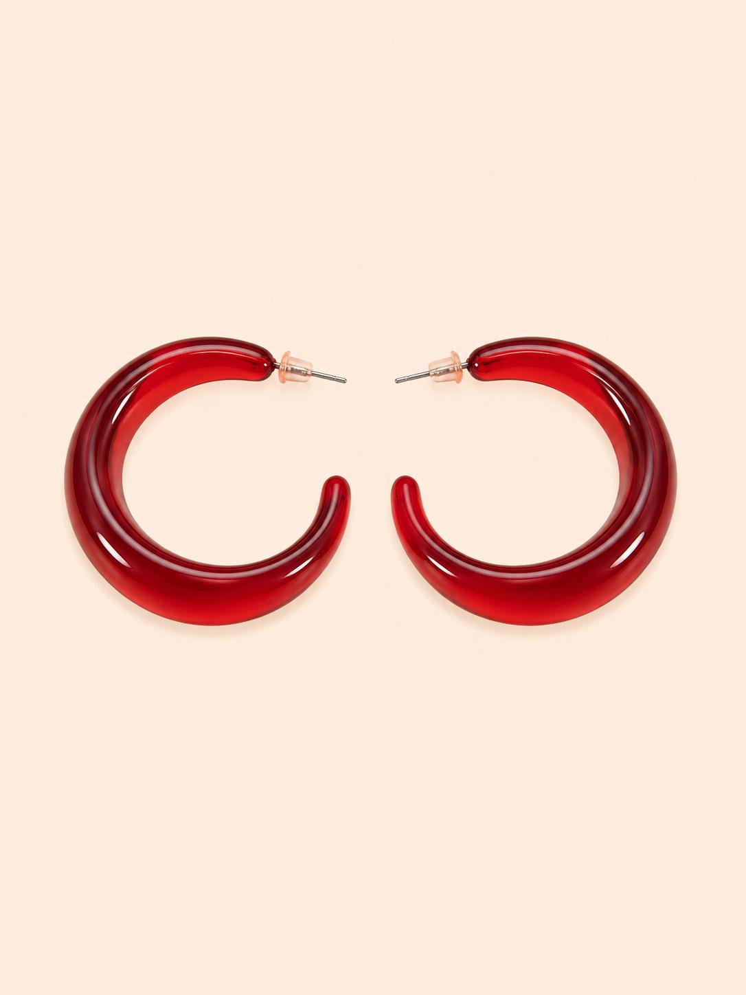 Orecchini Cerchio Chunky in Resina Lucida – Rosso Rubino / Blu Zaffiro