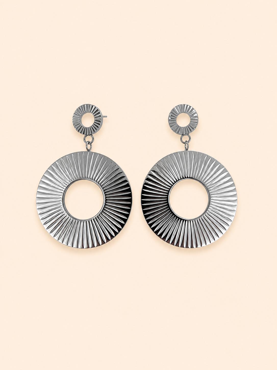 Orecchini Pendenti Disco Solare Scanalato – Argento / Oro