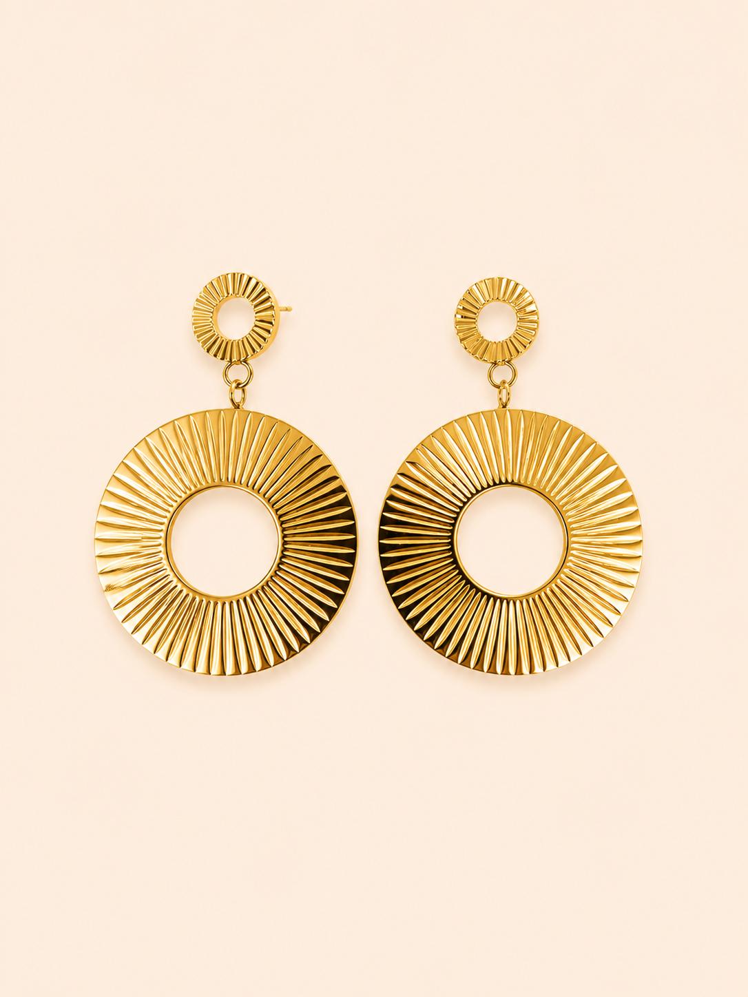 Orecchini Pendenti Disco Solare Scanalato – Argento / Oro