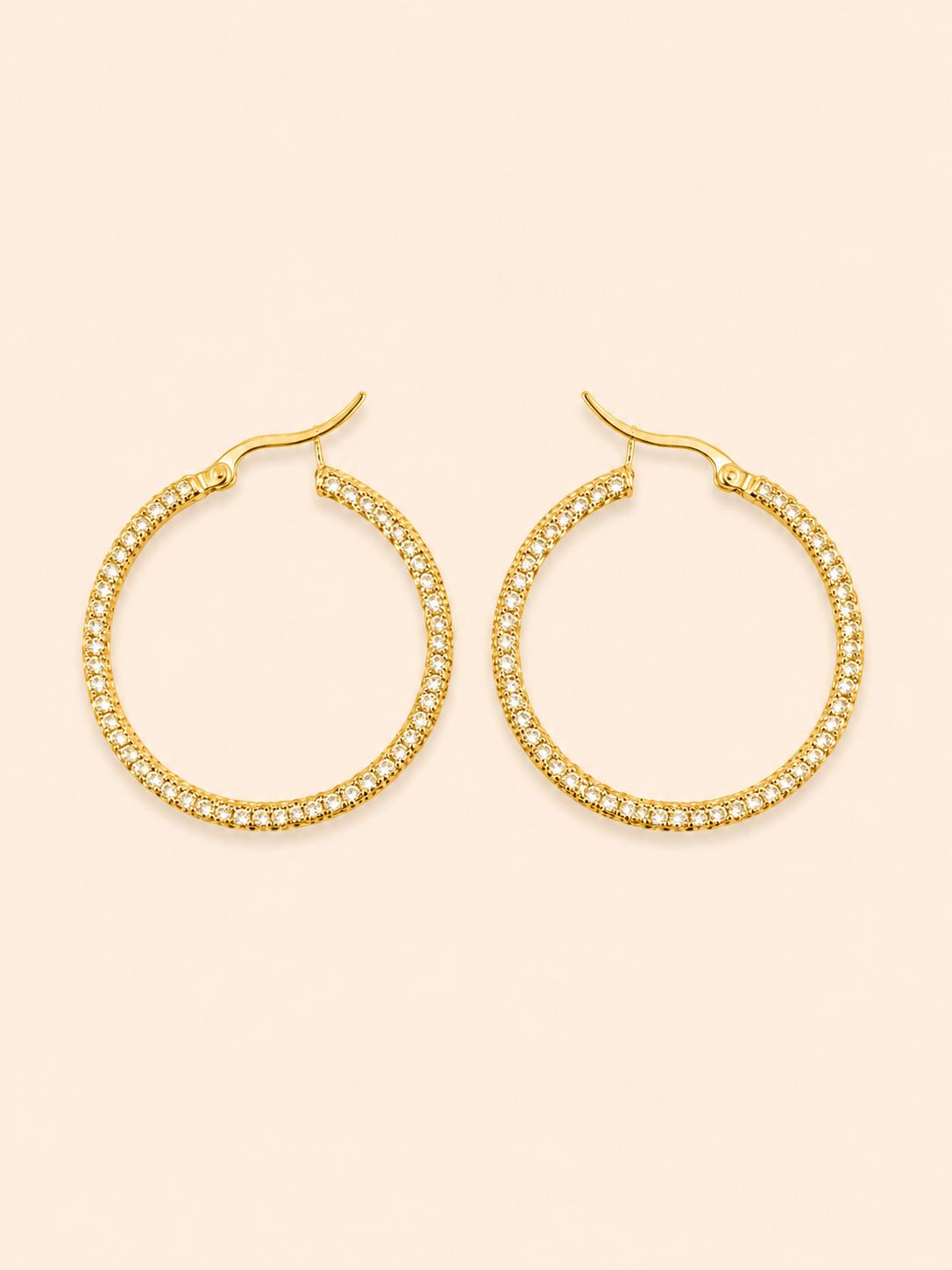 Orecchini Cerchio Grande Pavé di Zirconi – Argento / Oro
