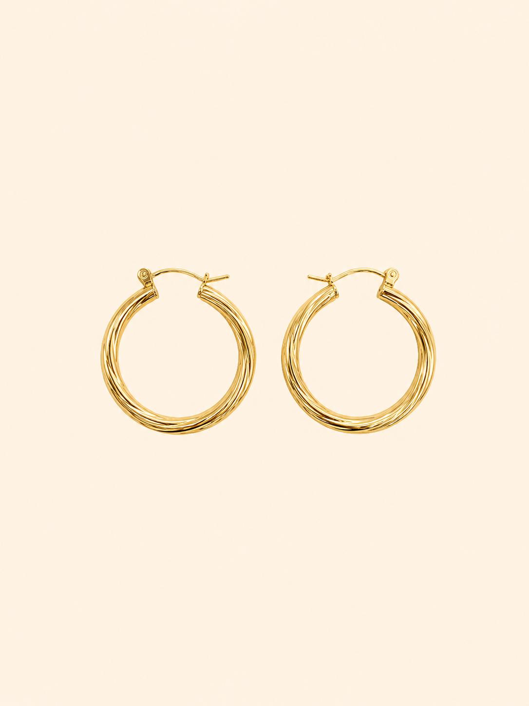 Orecchini Cerchio Tubolare Twist Elicoidale in Acciaio Inossidabile – Oro / Argento