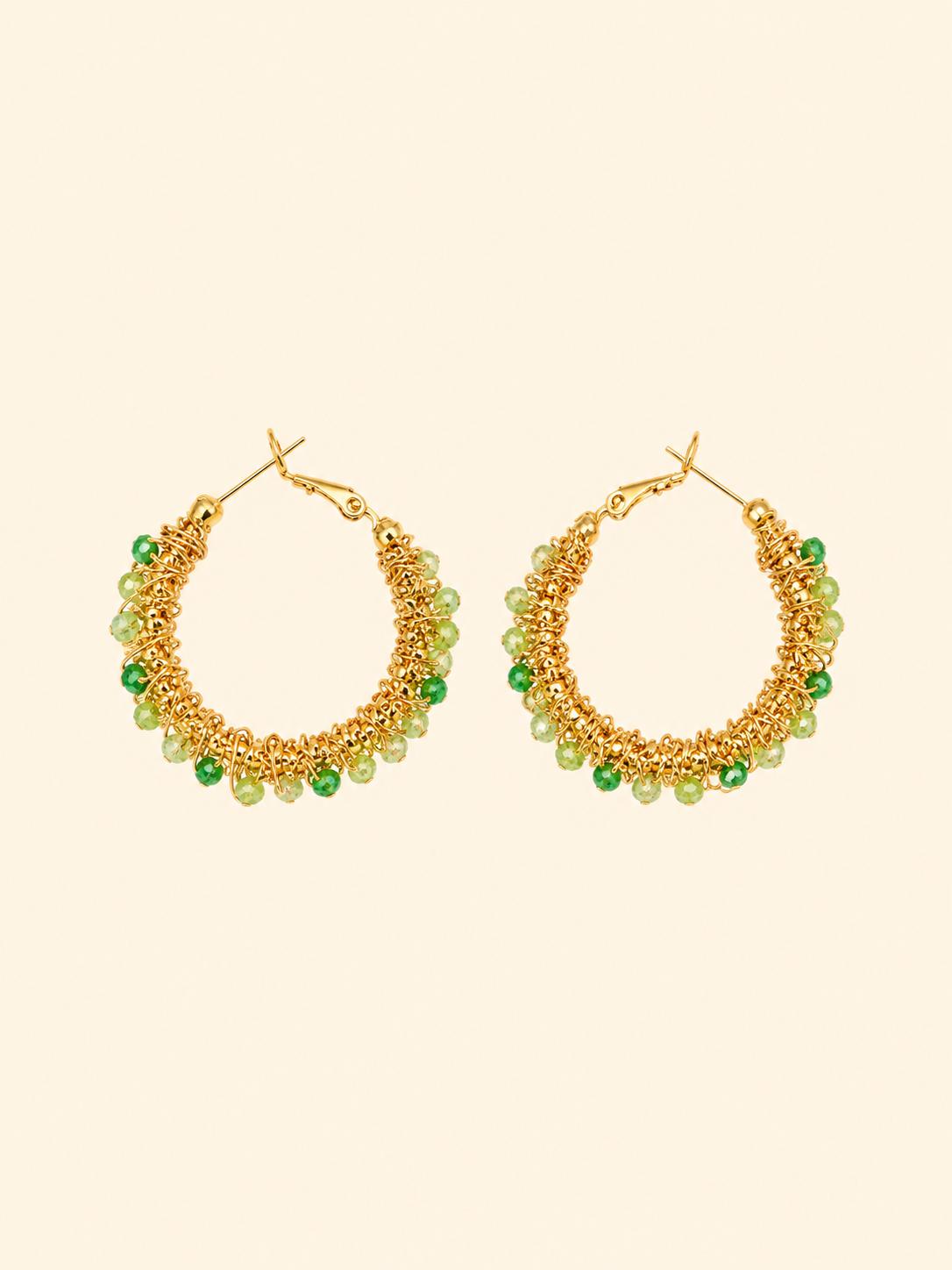 Orecchini Cerchio Goccia Dorata Intrecciata con Cristalli Pendenti – 5 Colori