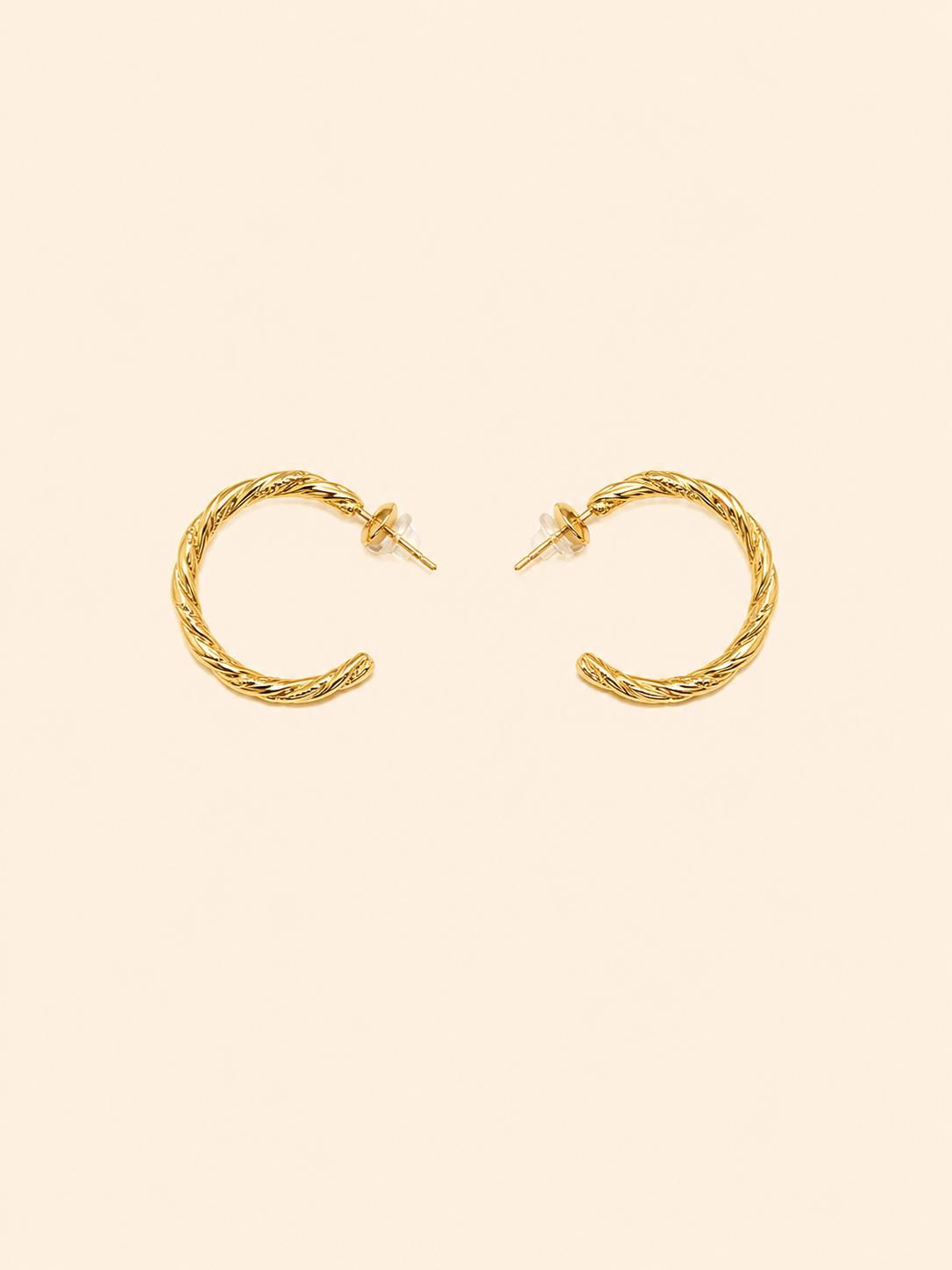 Orecchini Semi-Cerchio a C con Texture Treccia Intrecciata in Acciaio Inossidabile – Oro / Argento